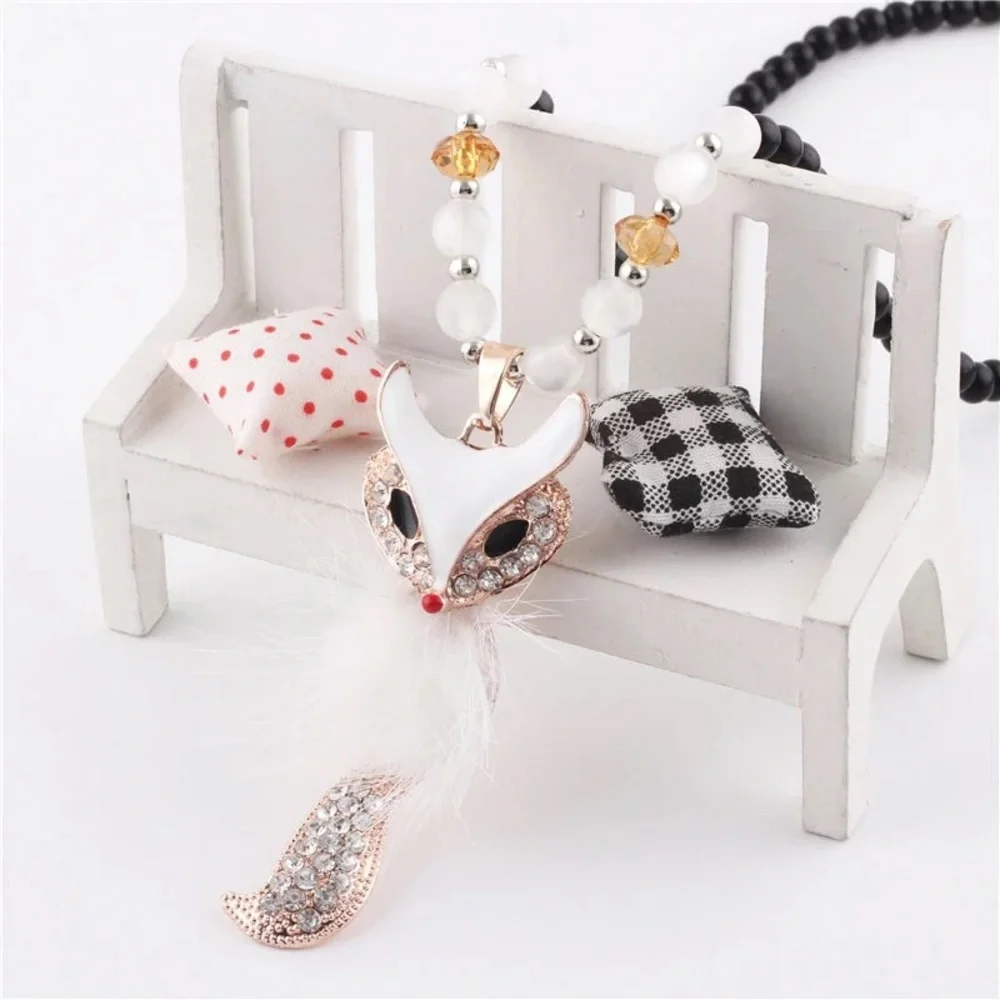 Crystal Fur Fox Charm Necklace